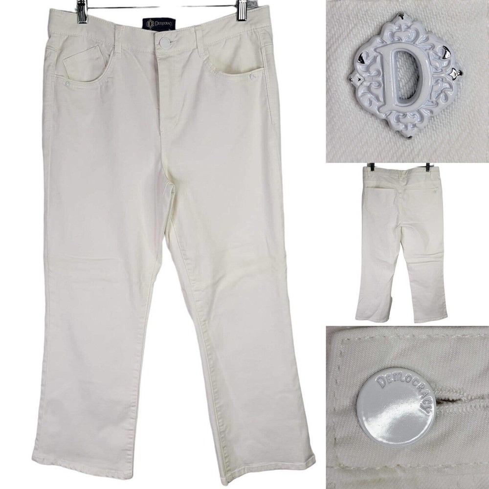Democracy Ab Solution Crop Jeans Size 10 White Ankle Stretch Waistband Summer